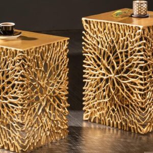 filigranes Beistelltisch 2er Set Leaf 33 cm Gold Handmade Couchtische