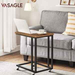 Beistelltisch, Sofatisch mit Rollen, C-Form, mobiler Kaffeetisch, 35 x 50 x 60 cm