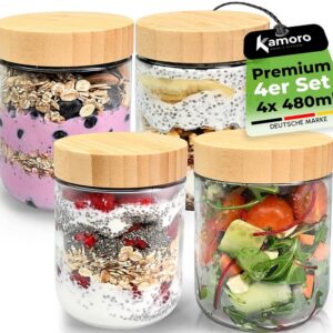 Glas Frischhaltedosen 4er Set mit nachhaltigem Bambus Deckel