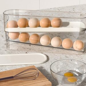 Eierhalter für Kühlschrank, platzsparender rollender Eierspender hält 12 große Eier