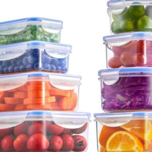 Frischhaltedose mit Deckel, 8 Teiliges Plastik Vorratsdosen Set