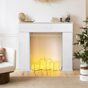 Dekorative Kaminumrandung aus Holz mit 3 Stauraum