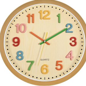 Wanduhr Kinder Lernuhr Kinder Groß 3D Zahlen Ohne Tickgeräusche 30 cm