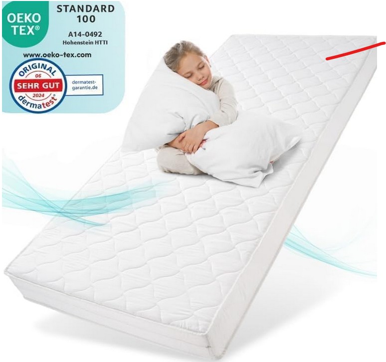 Kindermatratze 90x200 cm H2, Oeko Tex 100 Zertifiziert