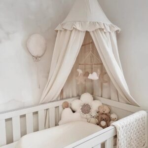 Kinderbetthimmel mit Rüschen Neutrale Farbe für Jungen & Mädchen