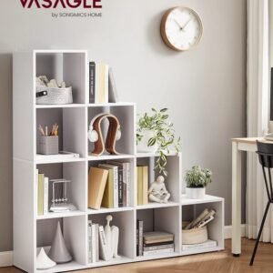 Bücherregal mit 10 Fächern, Regal offen, Stufenregal, Ordnungssystem 29 x 129,5 x 129,5 cm