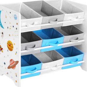 Kinderzimmerregal, Spielzeug-Organizer mit 9 Aufbewahrungsboxen, 62,5 x 29,5 x 60 cm