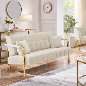 Polstersofa mit Armlehnen & Beine aus Metall mit 2 Lendenkissen