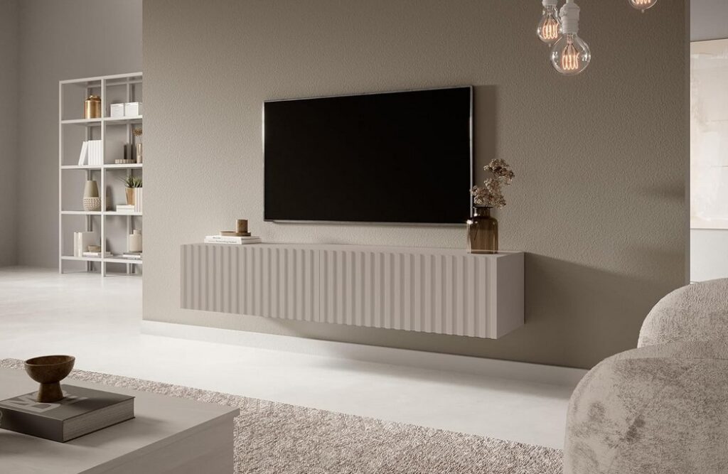 TV Schrank Sideboard Fernsehschrank 138,6 cm Hängend Graubeige