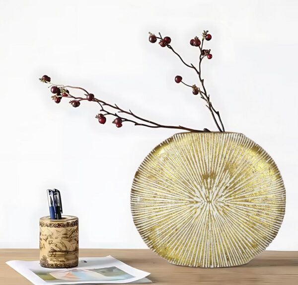 Vase Deko 26 cm Pastillenvase Blumenvase Modern Metall Gold Geriffelt