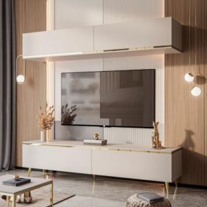 Wohnwand für Wohnzimmer Hängeschrank - TV-Schrank Gold - Kaschmir