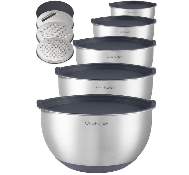 Winzbacher Edelstahl Schüssel mit Deckel [5er Set]