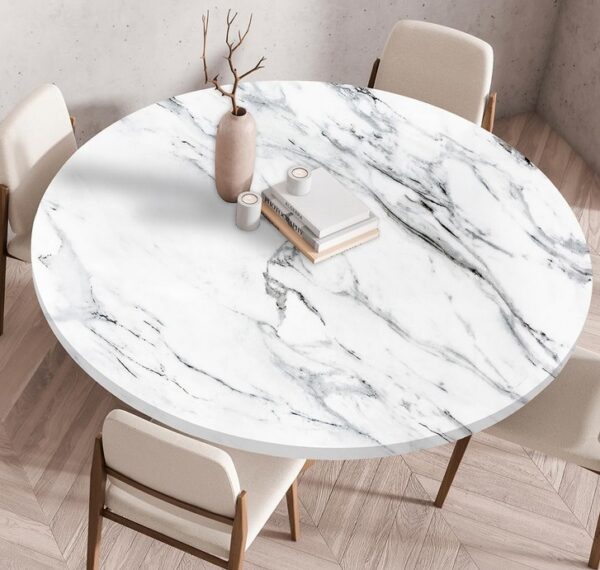 Tischdecke Abwaschbar Rund 60cm mit Gummiband und Marmormuster