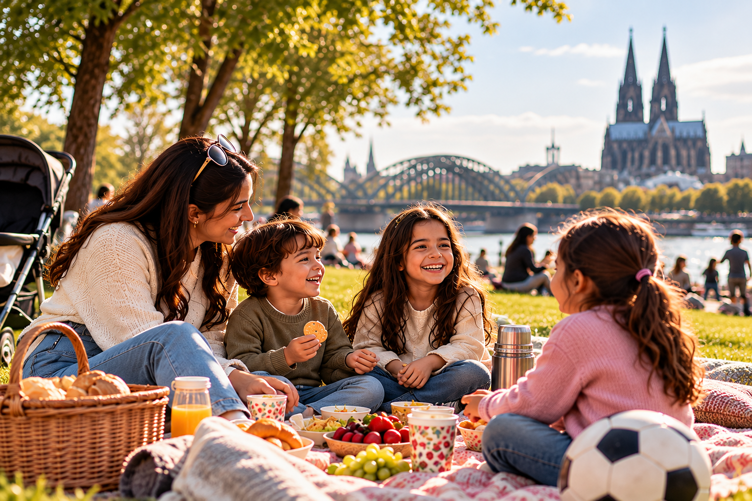 Familienpicknick mit Kindern in Köln am Rhein